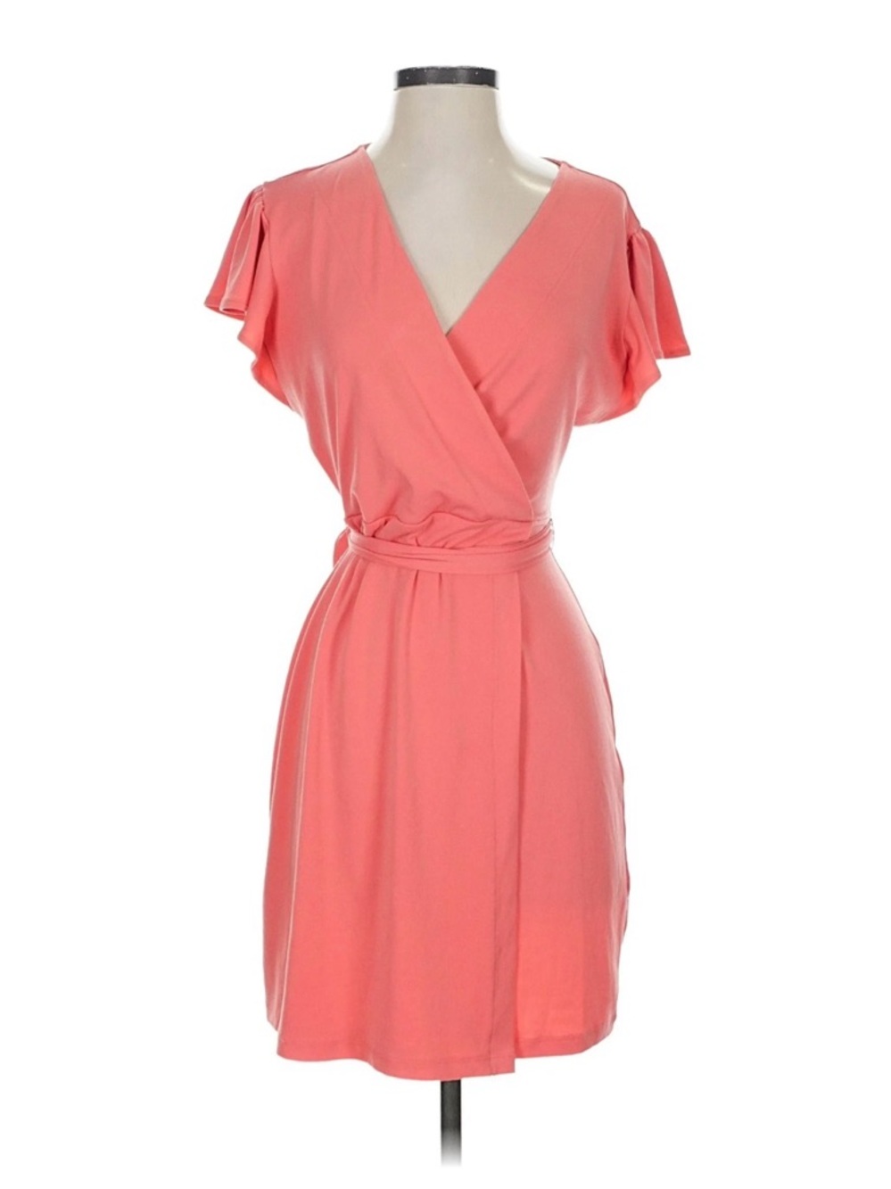 Nine West Coral Pink Wrap Mini Dress with Tie Waist